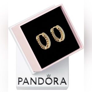 PANDORA Heart Hoop Earrings 14K Gold w/Cubic Zirconia - with Dusty Pandora Bag